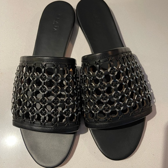 ALAÏA- Black Braided Eyelet Sandals - Picture 2 of 16